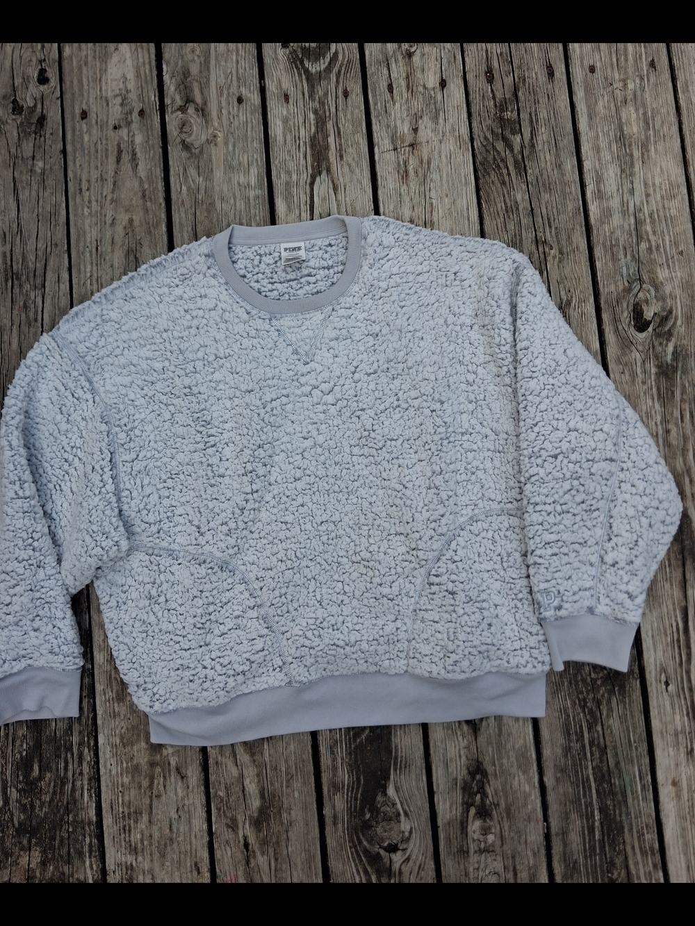 Victoria Secret PINK Sherpa Fuzzy Crewneck Sweater Pockets Large